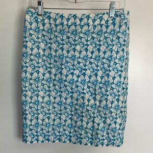 Talbots Blue and White Embroidered Floral Pencil Skirt